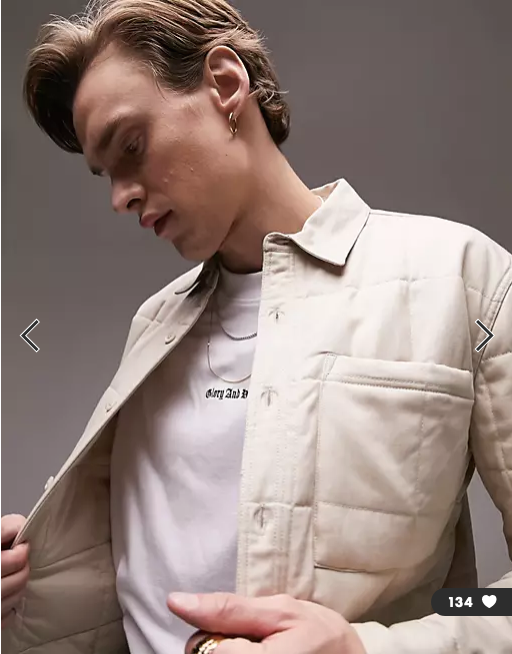 Topman quilted overshirt in stone