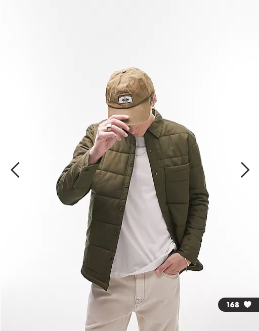 Topman quilted overshirt in khaki