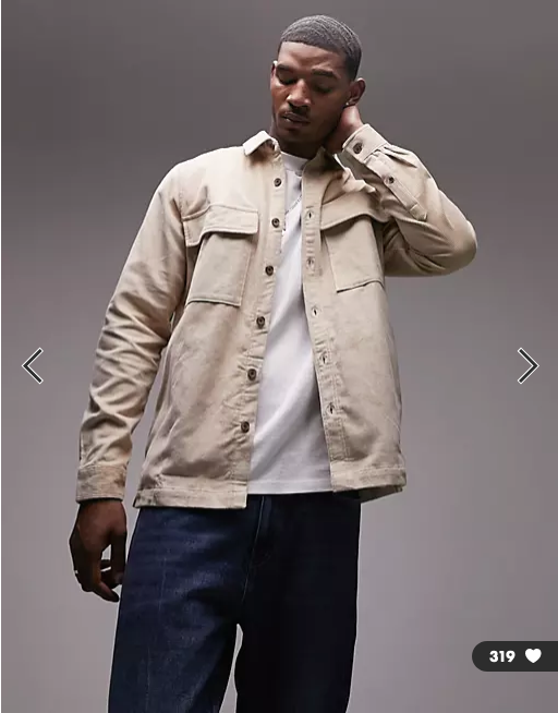 Topman cord overshirt in stone